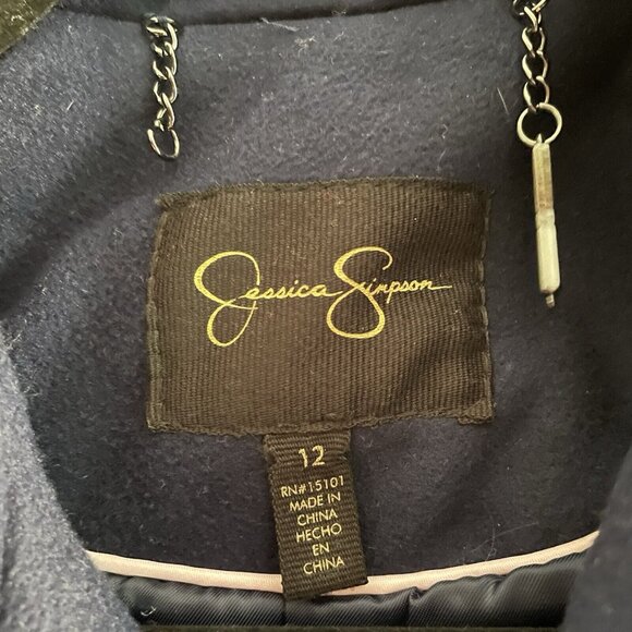 Jessica Simpson CHILDRENS Sz 12 Navy Blue Double Breasted Lined Peacoat - Picture 5 of 9